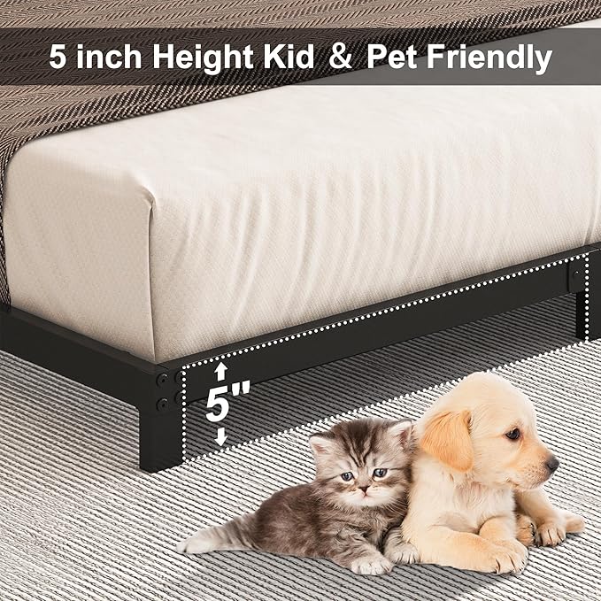 5 Inch Low Bed Frame Full, Heavy Duty Full Size Bed Frame Low Profile, No Box Spring Needed, Easy Assembly, Noise Free, Black