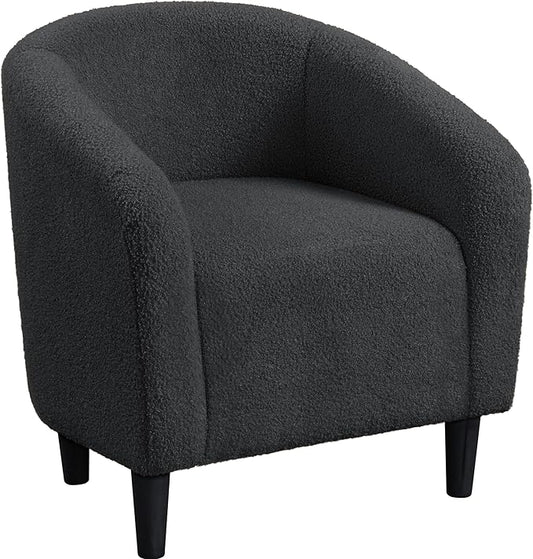 Yaheetech Accent Barrel Chair, Boucle Fabric Club Chair, Furry Sherpa Elegant Armchair with Cozy Soft Padded, Suitable for Living Room Bedroom Reception Room Office, Dark Gray