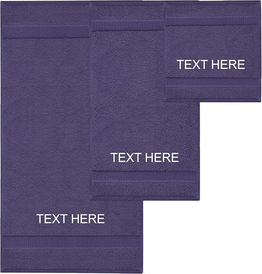 Chakir Turkish Linens | Hotel & Spa Quality 100% Cotton Premium Turkish Towels | Soft & Absorbent (Personalized 3-Piece Towel Set, Plum)
