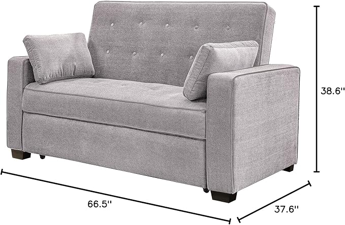 Lifestyle Solutions Ainsley Full Size Convertible Loveseat, Light Grey