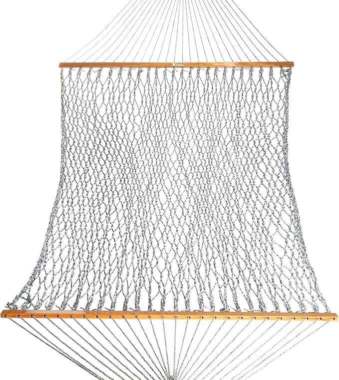 Original Pawleys Island 15DCOTNV Presidential Navy Oatmeal Heirloom Tweed DURACORD Rope Hammock w/Extension Chains & Tree Hooks, Handcrafted in The USA, 450 LB Weight Capacity, 13 ft. x 65 in.