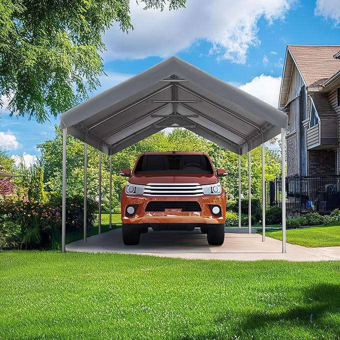 Quictent 10x20 ft Heavy Duty Carport Canopy Galvanized Car Tent Outdoor Garage Boat Shelter with Reinforced Structure, with Hanging Edge - Gray