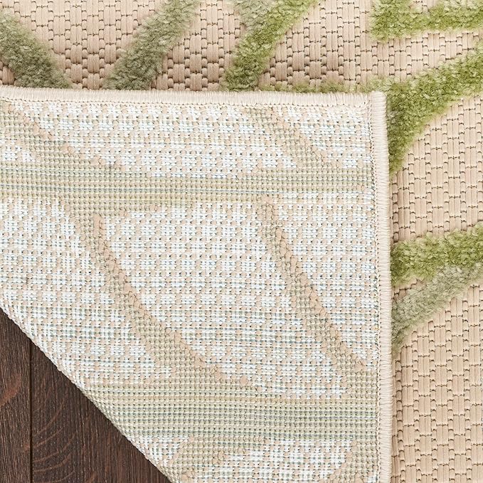 Nourison Home Aloha Indoor/Outdoor Ivory Green 7'10" x 10'6" Area Rug, Easy-Cleaning, Non Shedding, Bed Room, Living Room, Dining Room, Backyard, Patio, Deck (8x11)