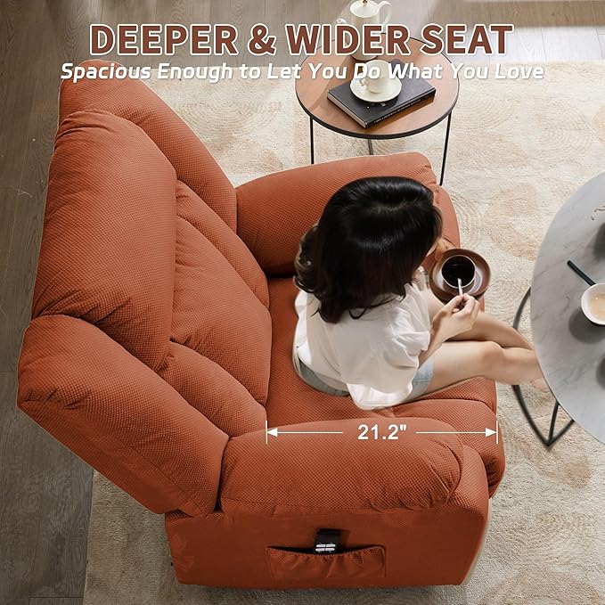 Oversized Dual Motor Power Lift Recliner for Adults, Electric Lift Chair with Heating and Massage, Waffle Fabric Electric Recliner Chair with Side Pockets, Wide Recliner for Living Room