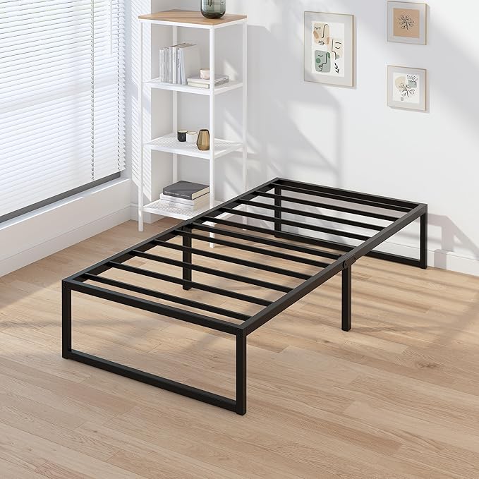 EMODA 14 Inch Narrow Twin Bed Frame 30x75, Heavy Duty Metal Platform No Box Spring Needed, Easy Assembly Noise Free, Black