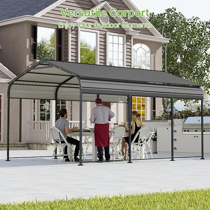 10x15FT Metal Carport, Heavy Duty Frame with Updated Galvanized Steel Roof, Enhanced Base, Outdoor Garage Car Storage Shelter for Cars, Boats, Tools, Party