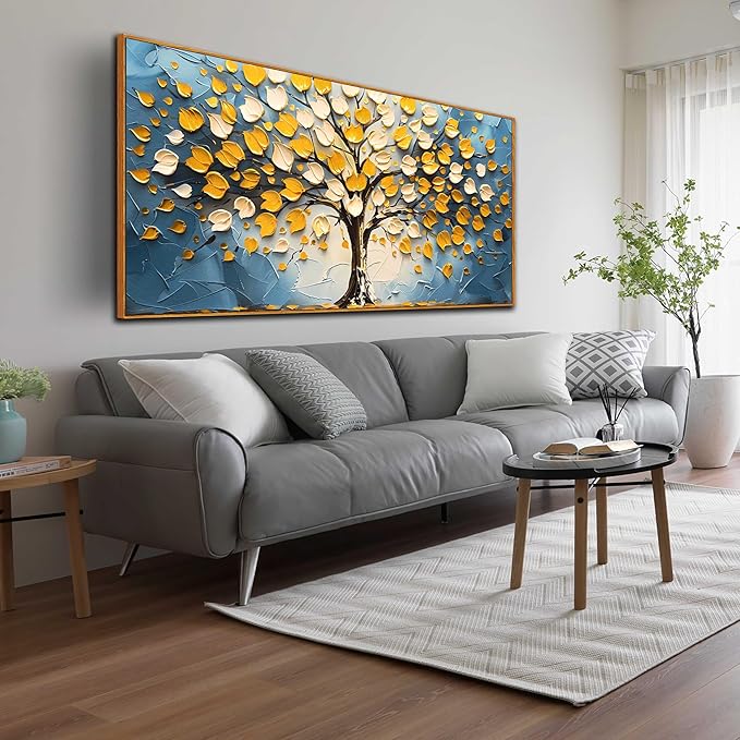 Abstract Tree Wall Decor - Large Canvas Wall Art Living Room with Wooden Framed Ready to Hang Size 29" x 59"