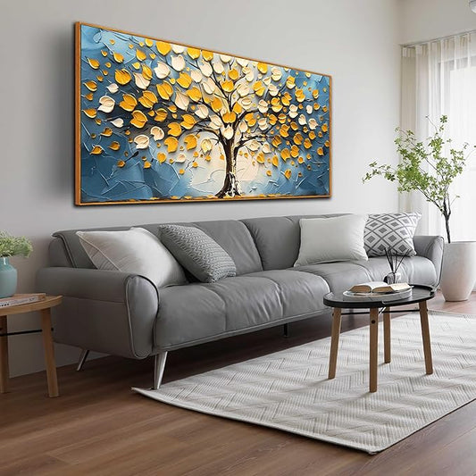 Abstract Tree Wall Decor - Large Canvas Wall Art Living Room with Wooden Framed Ready to Hang Size 29" x 59"