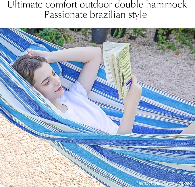 PNAEUT Double Hammocks for Outside, Replacement Outdoor Tree Hammock for Indoor Patio Porch Garden (Lightblue, Medium)