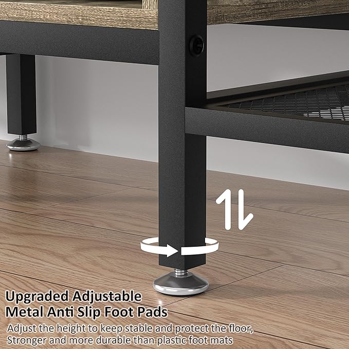 VECELO Industrial TV Stand for 70 Inch Television Cabinet 3-Tier Console with Open Storage Shelves, Entertainment Center Metal Frame for Living Room, Bedroom, 63 Inch, Light Grey