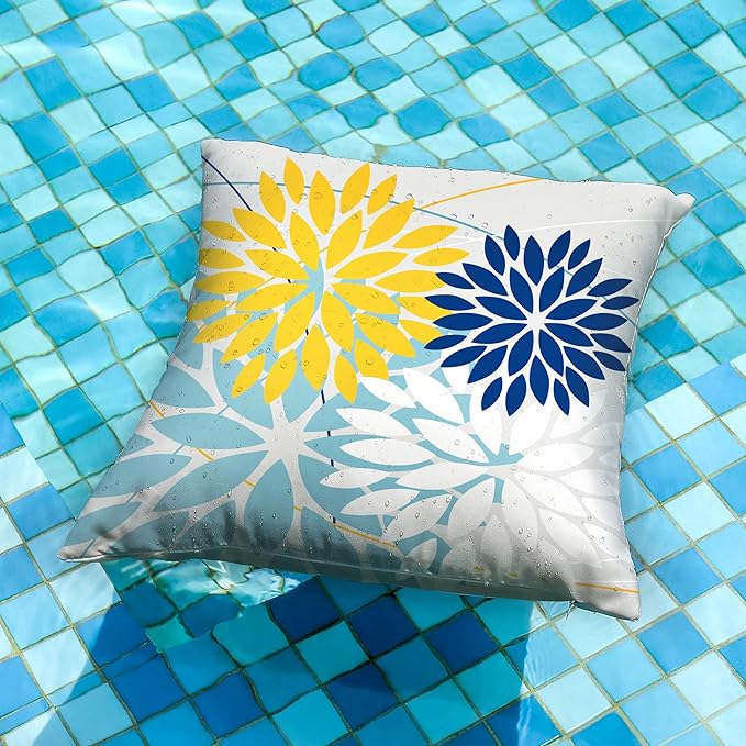 DFXSZ Outdoor Throw Pillow Covers 20x20 Inch Set of 2 Waterproof Spring Summer Geometric Elegant Yellow Blue Outdoor Pillow Covers for Patio Funiture Garden Couch 158W20