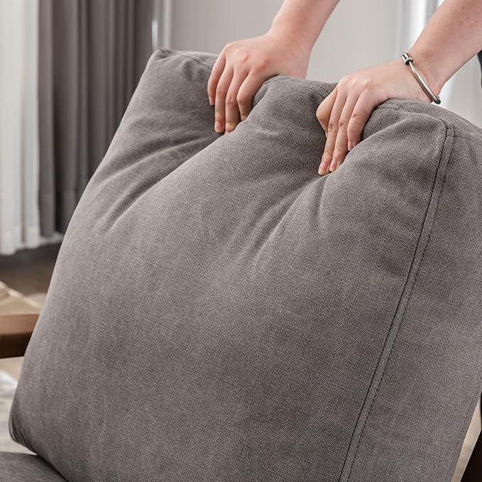 Wahson Mid Century Arm Chair and Ottoman Set, Upholstered Accent Armchair with Wood Frame and Canvas Cushions, Leisure Slipper Chair for Living Room/Bedroom, Grey