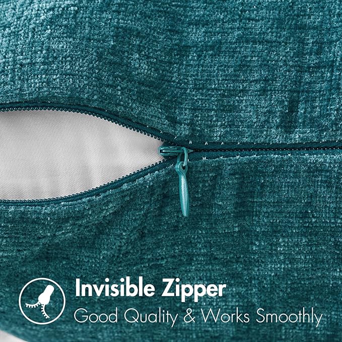 MIULEE Pack of 2 Dark Teal Throw Pillow Covers 20x20 Inch Soft Chenille Pillow Covers for Sofa Living Room Couch Solid Dyed Cases