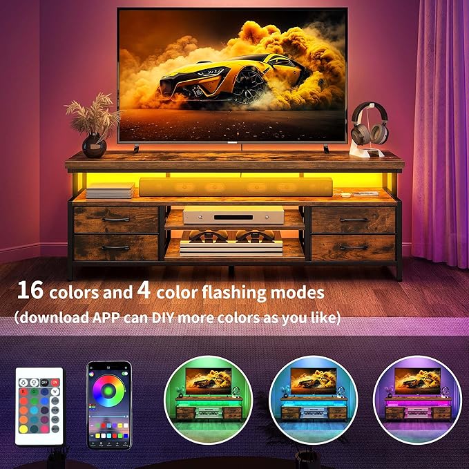 YITAHOME TV Stands for Living Room, 70 inch TV Stand, Entertainment Center with Storage & Power Outlets, LED TV Stand, TV Console Cabinet, Rustic Brown