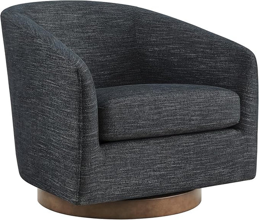 CHITA Swivel Accent Chair, FSC Certified Upholstered Fabric Barrel Chair for Living Room, Fully Assembled, Midnight