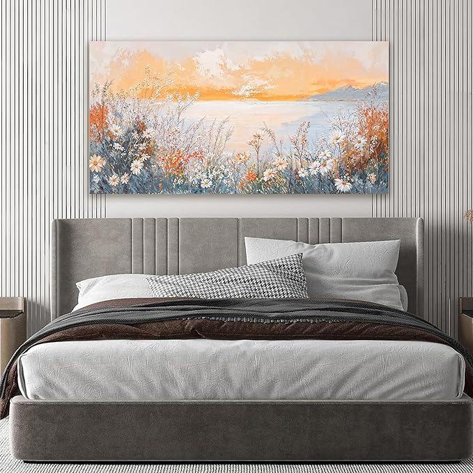 Canvas Wall Art Decor Wall Art Pictures for Living Room Artwork for Walls Coastal Beach Wall Art Prints Canvas Art Wall Decor Vintage Wildflower Wall Art Decorations Bedroom Home Decor 20" X 40"