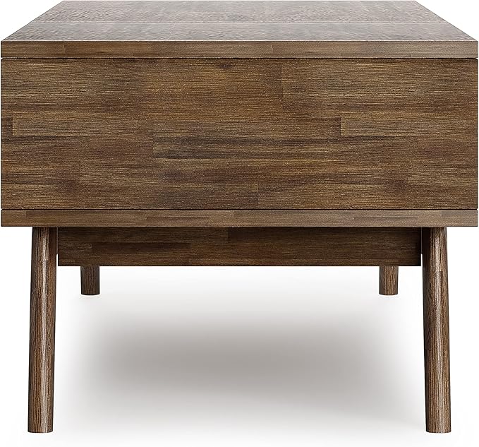SIMPLIHOME Clarkson Lift Top Coffee Table - 48 inch Wide Solid Acacia Wood Mid-Century Cocktail Table in Rustic Natural Aged Brown, Stylish Living Room Table with Storage Compartment and Open Shelf