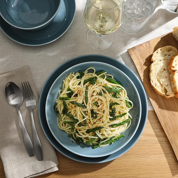 Gibson Home Summer Shades 16 Piece Plates and Bowls Dishes Service for 4 Porcelain Dinnerware Set - Blue