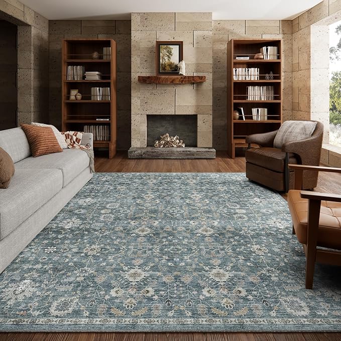 8x10 Washable Area Rugs Ultral Soft Non-Slip Stain Resistant Vintage Boho Large Carpet for High-Traffic Living Room & Dining Room