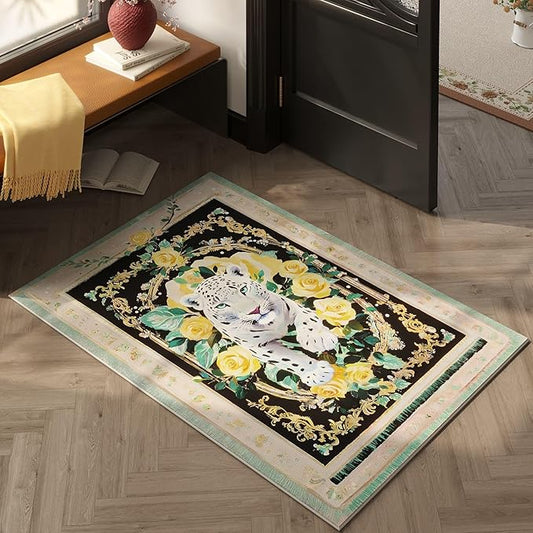 Door Mat Indoor Entrance 2x3 Rug Machine Washable Retro Lavish Leopard Animal Small Area Rug Non-Slip Low Pile Throw Rugs for Entryway, Kitchen, Front Door Indoor Entrance, Entry, Kids Room