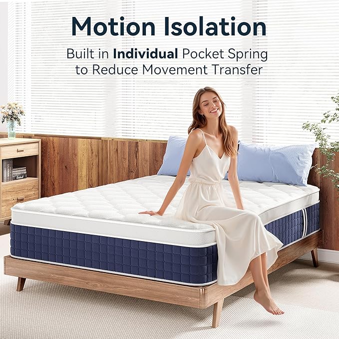12 Inch Queen Hybrid Mattress in a Box, Cooling Gel Memory Foam & Pocket Springs for Pressure Relief, Motion Isolation, Medium Firm Feel, CertiPUR-US Certified