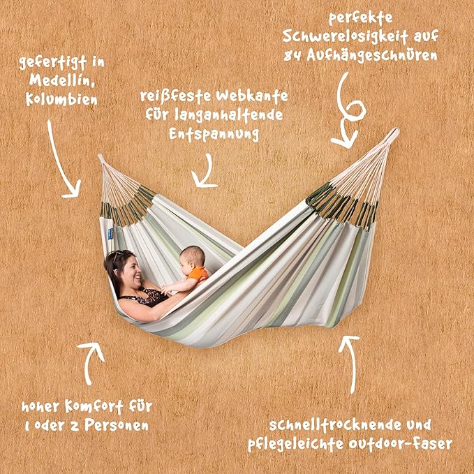 LA SIESTA Brisa Classic Hammock, Handmade, Weather-Resistant, Tear-Resistant Hammock for Indoor & Outdoor Relaxation, Size-King - Cedar