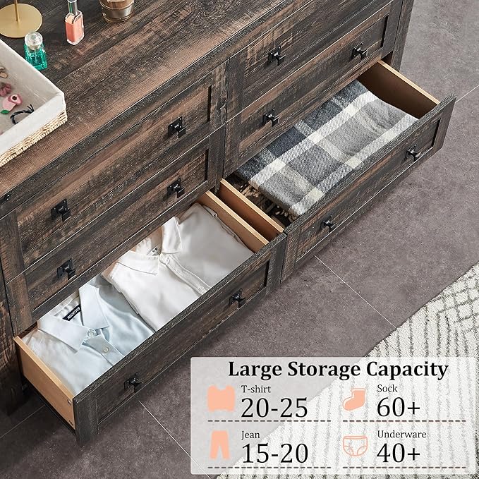 RedLemon Farmhouse 6 Drawer Dresser for Bedroom, 54 Inch Wide Rustic Wood Dresser TV Stand, Dresser Chest of Drawers for Closet, Living Room, Hallway, Dark Rustic Oak