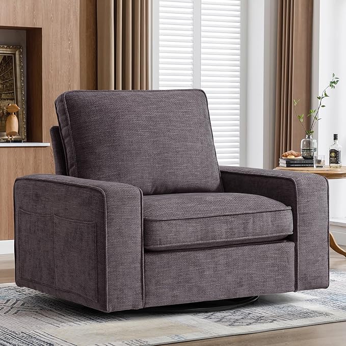 ABAKAN Chenille Sofa Swivel Chair for Living Room with Removable Backrest, Modern Accent Style Living Room Chair for Office/Library/Bedroom/Lounge,Dark Gray