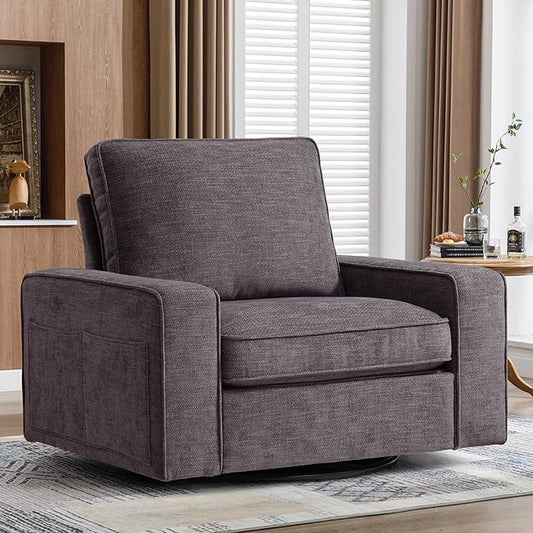 ABAKAN Chenille Sofa Swivel Chair for Living Room with Removable Backrest, Modern Accent Style Living Room Chair for Office/Library/Bedroom/Lounge,Dark Gray