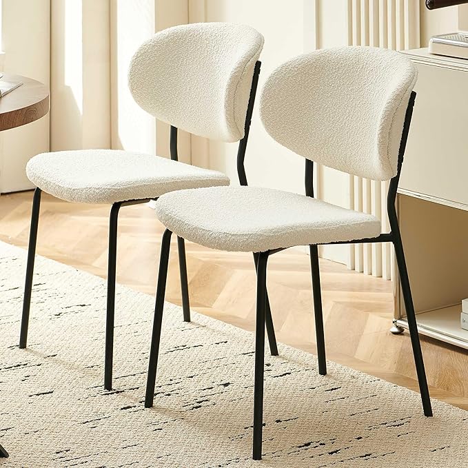 Round Dining Table Set for 2, Modern 3-Piece Kitchen Dining Room Table Set, 37" Round MDF Living Coffee Table with 2 Seated Boucle Dining Chairs Upholstered, Metal Legs for Dining Hall