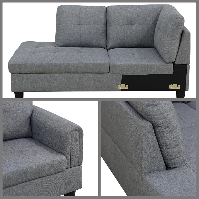 L Shaped Couch Sectional Couches with Chaise and Storage Ottoman, 3 Pieces Modular Convertible Sofa for Living Room Furniture Sets and Small Apartment, Light Grey