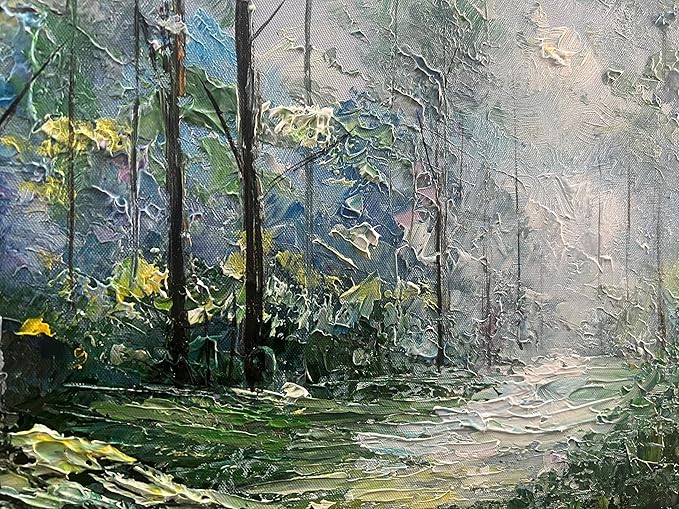 Art Hand Painted Green Forest Landscape Oil Painting Modern Abstract Art Home Wall Deco Art 24x48 inches