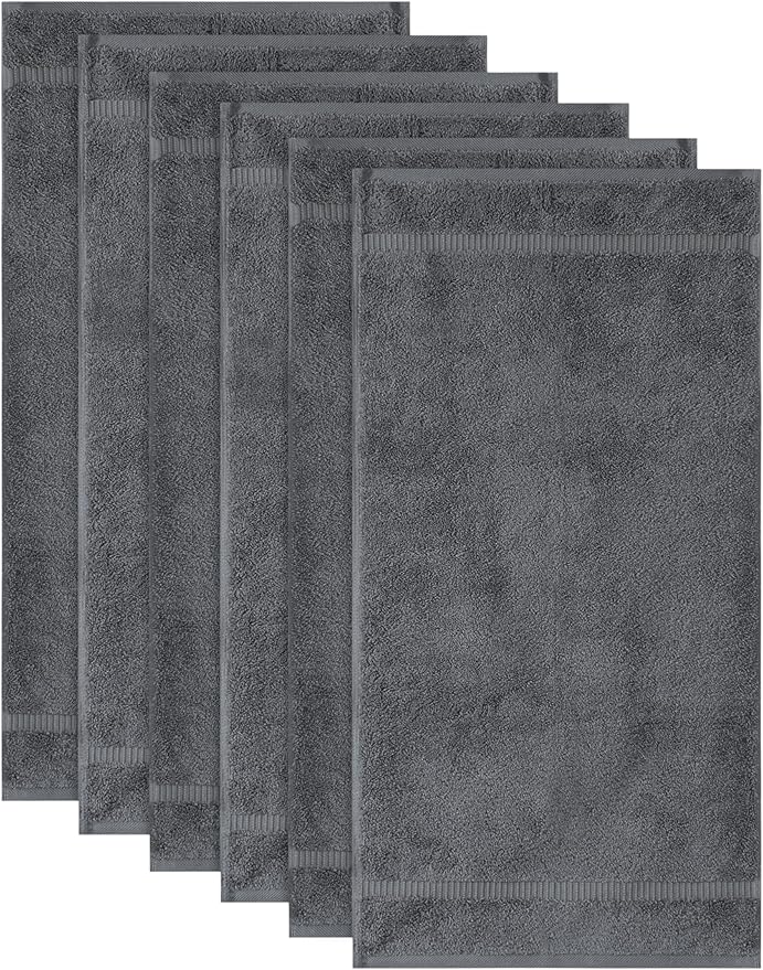 SALBAKOS 100% Turkish Cotton Hand Towel Set of 6 16x30 inch | Heirloom Quality | Hotel & Spa Collection | Ultra Soft, Super Absorbent, Long Lasting Hand Towels | Made in Turkey (Gray, 6 Hand Towels)
