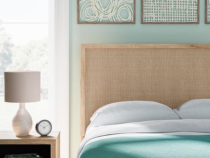 Signature Design by Ashley Cielden Farmhouse Full Panel Platform Bed, Foundation or Box Spring Not Needed, Light Brown