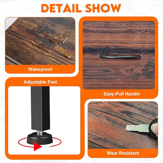 Dresser for Bedroom with 7 Drawers, Chest of Drawers, Storage Drawers Organizer Unit, Black Wide Fabric Dresser with Fabric Bins for Closet, Living Room, Entryway (Brown and Rustic Brown)