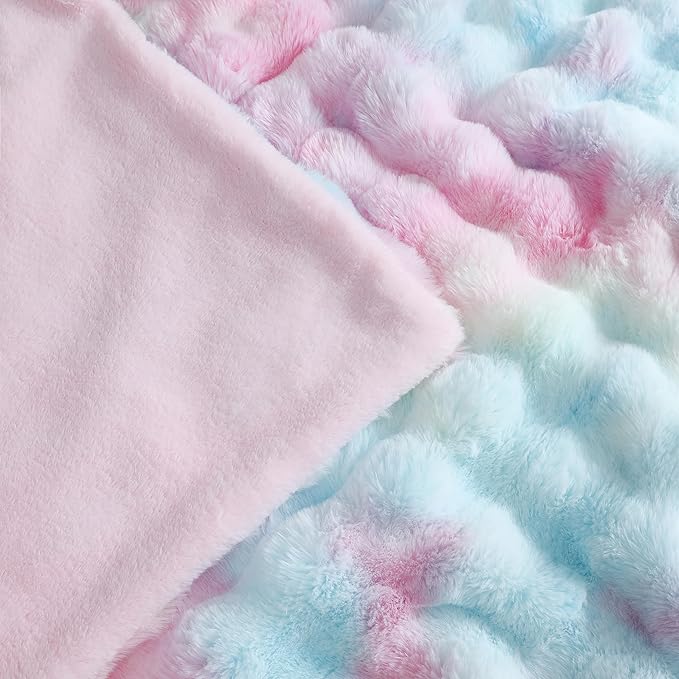 UKELER Colorful Plush Furry Throw Blanket 50''x60'', Super Soft Cozy Warm Blanket for Bed, Couch, Sofa, Office, Camping Shaggy Faux Fur Blanket Gift for Girls, Women