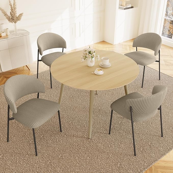 43.3 Inch Round Dining Table Set for 4, Modern Small Kitchen Coffee Set for Dining Room Kitchen Apartment (Cream Table + 4 Grey Shell Chairs)