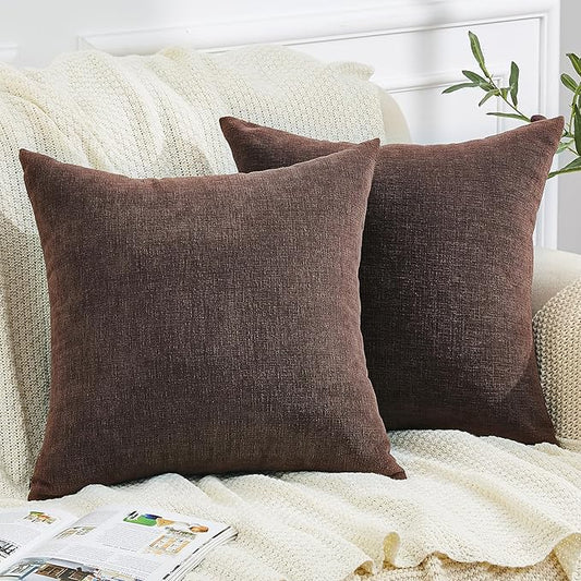GAWAMAY Decorative Square Throw Pillow Covers 20"x20" Inch Set of 2, Super Soft Chenille Pillows Farmhouse Fall Pillowcase for Living Room Bedroom Sofa Couch Cushion Cover Coffee 50x50cm (No Inserts)