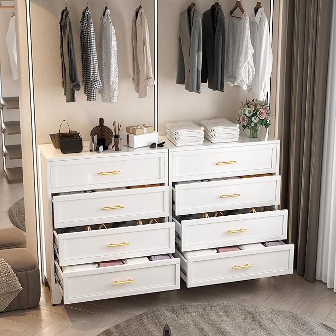 Metal Dresser Tall White Dresser for Bedroom Chest,43.11" H Drawer Chest, Closet Dressers & Chests of Drawers for Living Room, Hallway (4 Drawers)