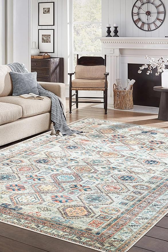 Keen Home Design 10x14 Rug - Machine Washable Area Rug with Non-Slip Backing, Ideal for Living Room, Dining Room, Bedroom - Vintage, Easy Clean, Durable, Low Pile Rug - (9'7" x 14')