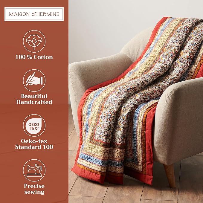 Maison d' Hermine Throw Blanket for Couch Lightweight Soft Warm Breathable Cotton Throw Blankets for Bed Girls Boys Women Men Gifts Sofa Travel Living Room Chair Bedding (50"x60", Jaipur)