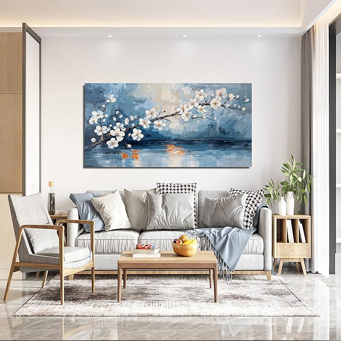 Canvas Wall Art Decor Vintage Coastal Wall Art Decorations White Flower Wall Art Prints Wall Art Pictures for Living Room Canvas Art Wall Decor Sunset Artwork for Walls Bedroom Office Decor 20" X 40"