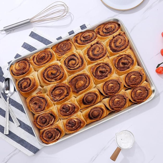 Herogo Nonstick Stainless Steel Baking Sheet Pan Set, 17×13×1 Inch Rectangle Cookie Sheet Bakeware Set for Oven, 2 Pack Multipurpose Kitchen Cookware, Non Toxic & Heavy Duty & Easy Clean-Extra Large