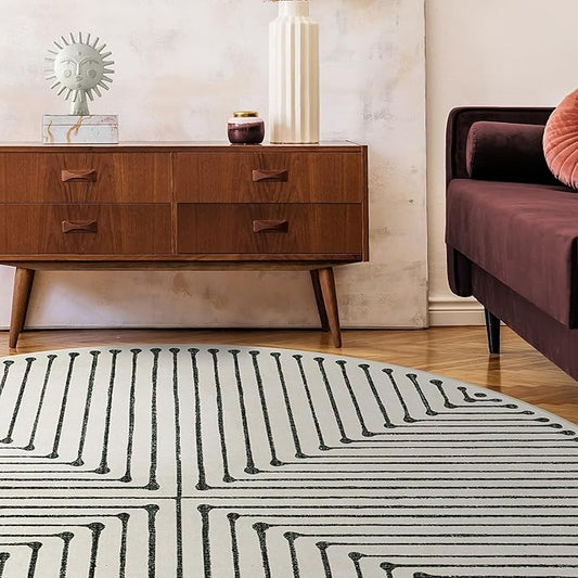 RUGGABLE x Jonathan Adler Machine Washable Area Rug – Inkdrop Black & Ivory 8 ft Round, Stain-Resistant, Non-Slip – Large Rugs for Living Room, Bedroom, Hallway, Entryway & Office–with Cushioned Pad