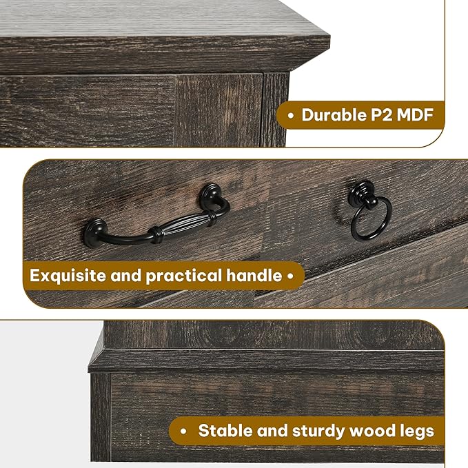 DWVO Farmhouse 6 Drawers Dresser, 59" Wide Wood Rustic Chest of Drawers with Nice Texture, Vintage Design, Storage Dressers Organizer for Living Room, Hallway, Dark Rustic Oak