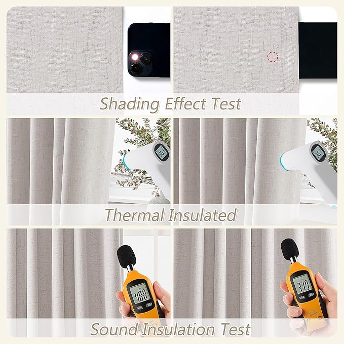Guken Pastel Linen Blackout Curtains 108 Inch Length 2 Panels Set for Living Room Bedroom Back Tab Thermal Insulated 100% Black Out Drapes Room Darkening Window Curtains 108 Inches Long Pastel Linen