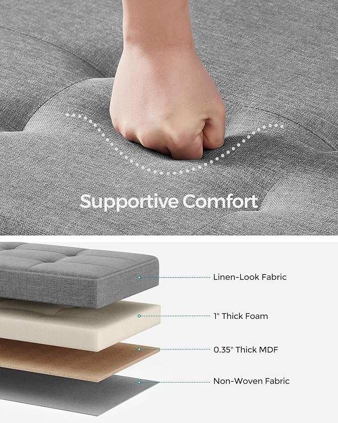 SONGMICS Storage Ottoman Bench, Foldable Foot Rest with Legs, 15 x 43 x 15.7 Inches, End of Bed Bench, Storage Chest, Load up to 660 lb, for Living Room, Bedroom, Entryway, Dove Gray ULSF018G02