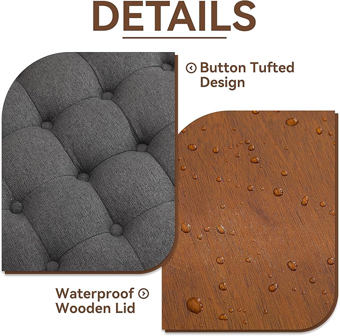 24Inch Round Storage Ottoman with Tray, Modern Tufted Fabric Circle Coffee Table with Storage, Upholstered Ottoman with Removable Top for Living Room, Bedroom, Dark Grey