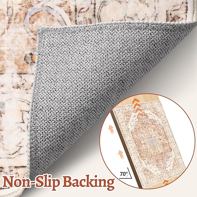 Tangsoo Area Rug 3x5 Bedroom Rug, Washable Vintage Indoor, Non Slip Accent, Print Distressed Brick Red Carpet, Soft Low Pile Rug for Living Room Dorm Bedroom Bedside Entryway Bathroom