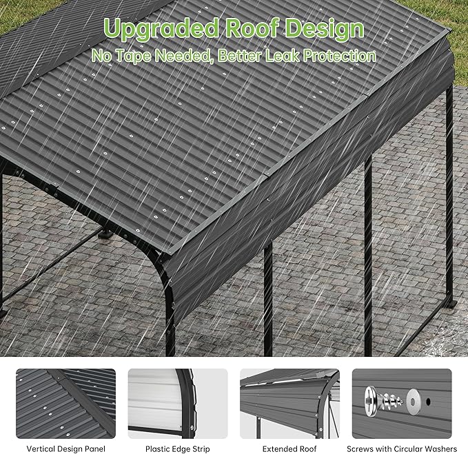 10x15FT Metal Carport, Heavy Duty Frame with Updated Galvanized Steel Roof, Enhanced Base, Outdoor Garage Car Storage Shelter for Cars, Boats, Tools, Party